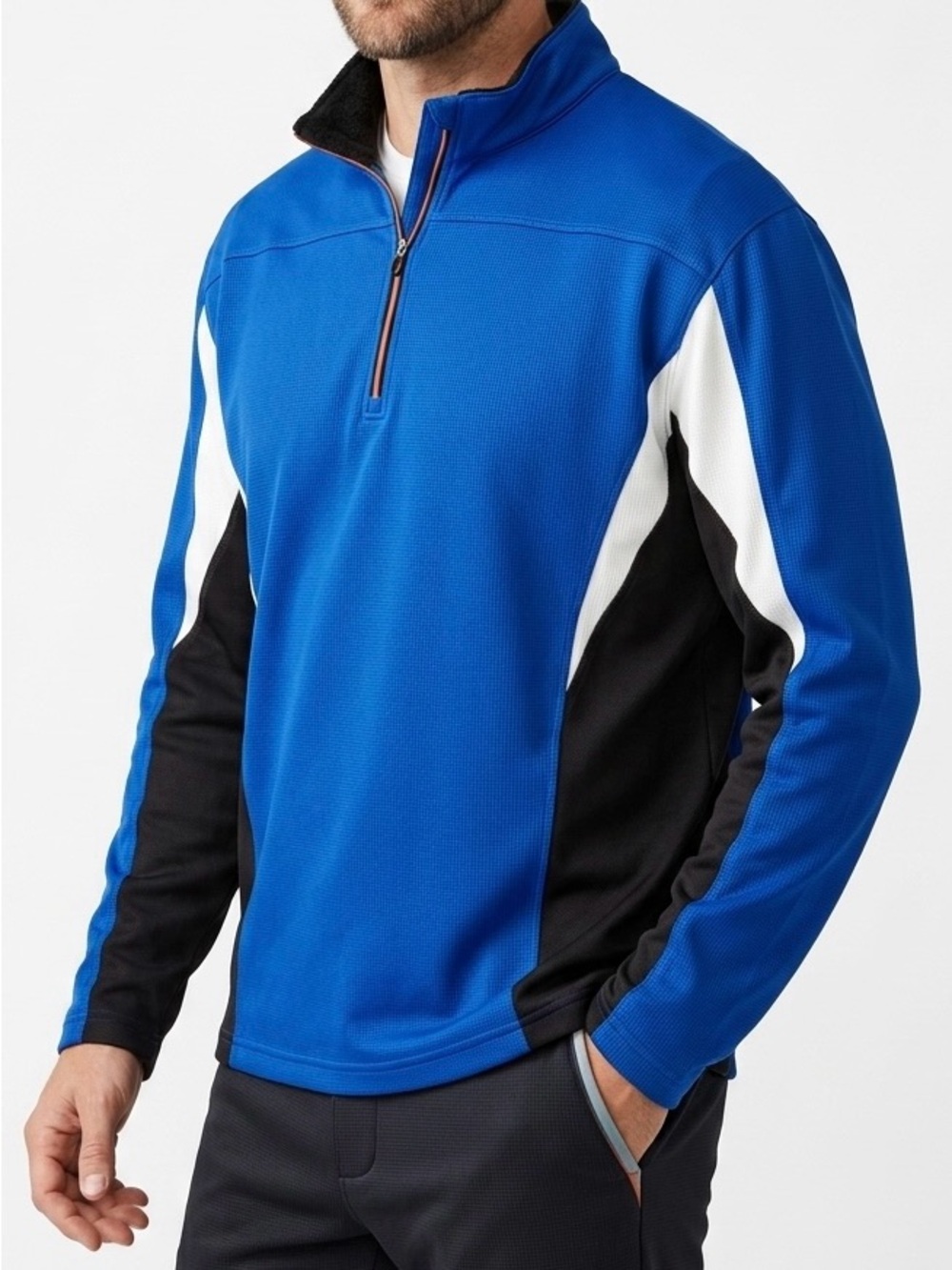 Mizuno WarmaLite Golf 1/4 Zip Pullover Thermal Layering Blue Black Men Size XL